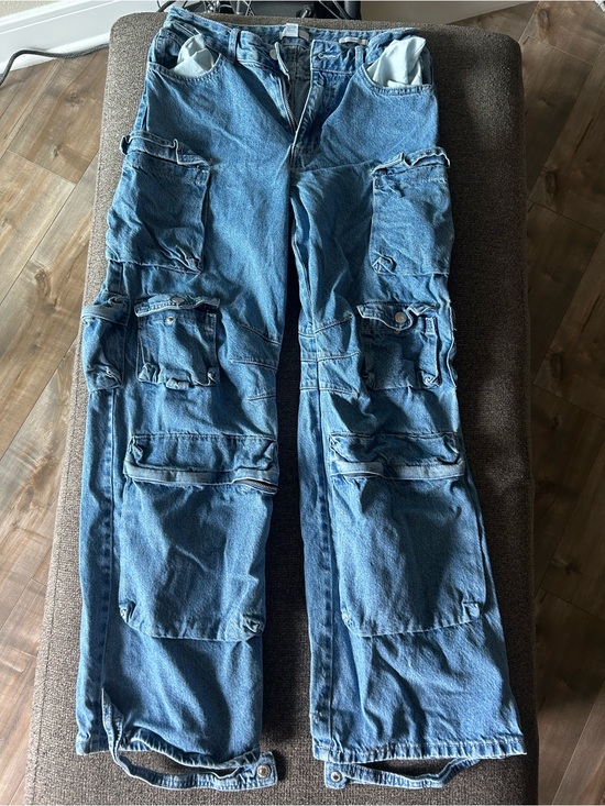 Forever 21 Denim - Forever 21 Women's Blue Straight-Leg Cargo Jeans